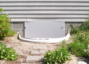 Rigid plastic crawl space access well installed in a Elmira crawl space