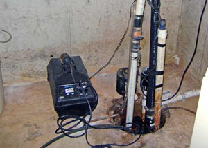 Pedestal sump pump system installed in a home in Port Crane