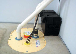 Port Crane installation of a submersible sump pump system