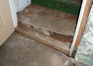 A flooded basement in Groton where water entered through the hatchway door